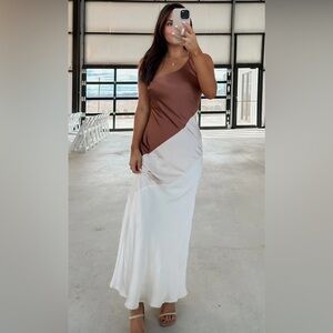 One Shoulder Satin Maxi Dress